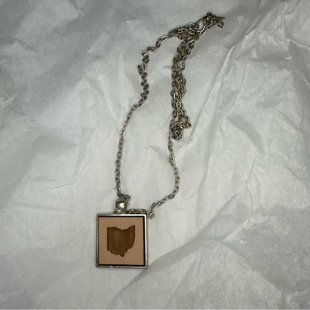 Ohio Wood Cutout Square Necklace